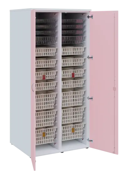 EUROMEDICA D - 90 skříň léková boxová, 2-dveřová, 1950x900x735, korpus bílý, dvířka pastelově růžová